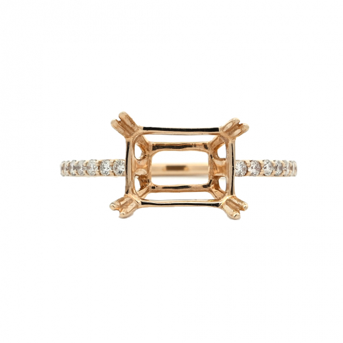 Emrald Cut 9x7mm Ring Semi Mount In 14K Yellow Gold With Accent Diamonds (RG0019)