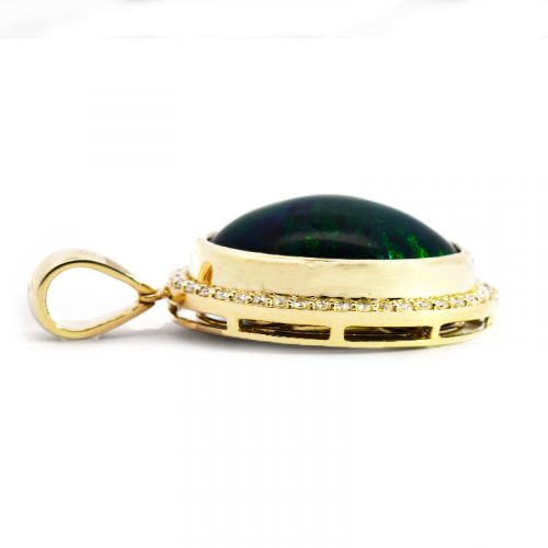 Ethiopian Black Opal Cab Oval 12.03 Carat Pendant In 14K Yellow Gold Accented With Diamonds