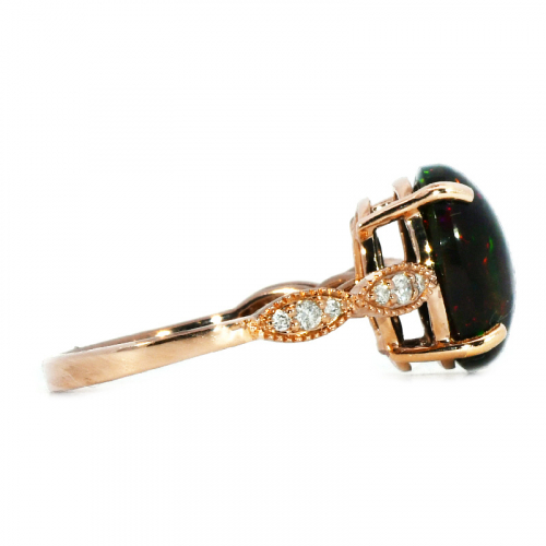 Ethiopian Black Opal Cab Oval 2.45 Carat Ring In 14k Rose Gold Accented With Diamonds