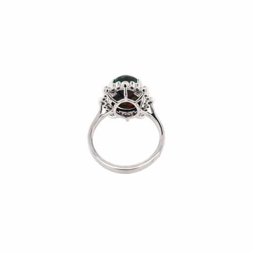 Ethiopian Black Opal Cab Oval 2.93 Carat Ring In 14k White Gold With Accent Diamonds