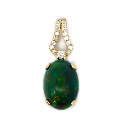 Ethiopian Black Opal Cab Oval 2.94 Carat Pendant In 14k Yellow Gold Accented With Diamonds