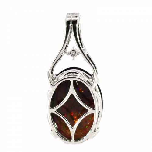 Ethiopian Black Opal Cab Oval 3.45 Carat Pendant In 14K White Gold Accented With Diamonds