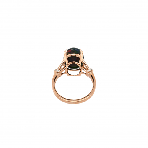Ethiopian Black Opal Cab Oval 4.65 Carat Ring In 14k Rose Gold With Accent Diamonds