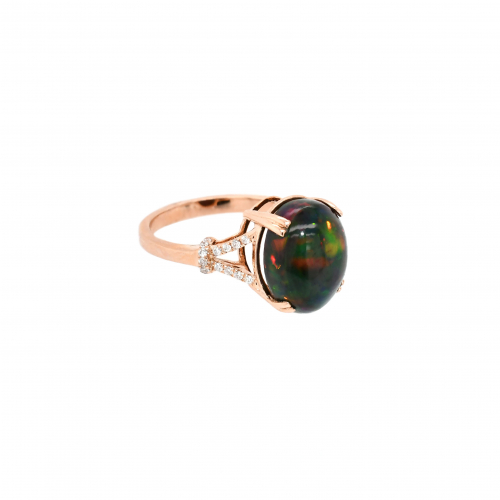 Ethiopian Black Opal Cab Oval 4.65 Carat Ring In 14k Rose Gold With Accent Diamonds