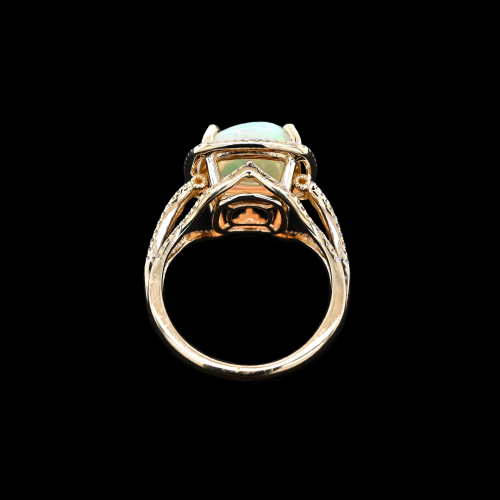 Ethiopian Opal Cab Cushion 3.20 Carat Ring With Accent Diamonds In 14k Yellow Gold