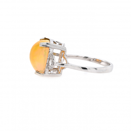 Ethiopian Opal Cushion Cut  4.78 Carat Ring In 14K White Gold With Diamond Accent.