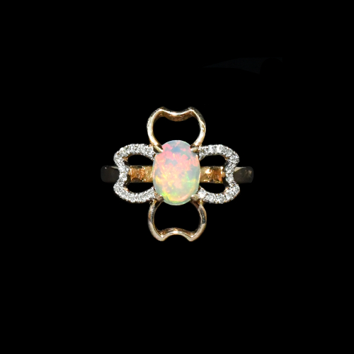 Ethiopian Opal Oval 0.68 Carat Ring In 14K Yellow Gold Accented With Diamonds