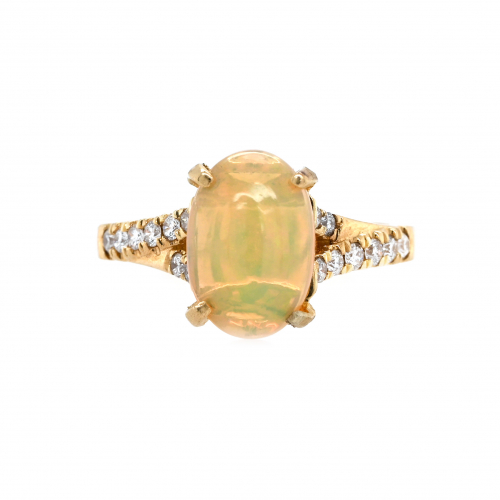 Ethiopian Opal Oval 1.05 Carat Ring In 14k Yellow Gold With Accented Diamond Ring