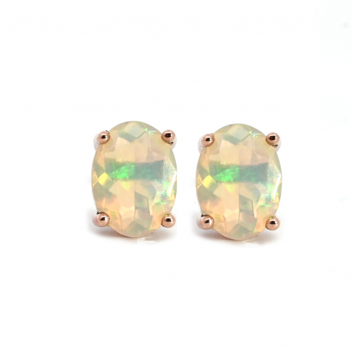 Ethiopian Opal Oval 1.10 Carat Stud Earrings In14K Rose Gold