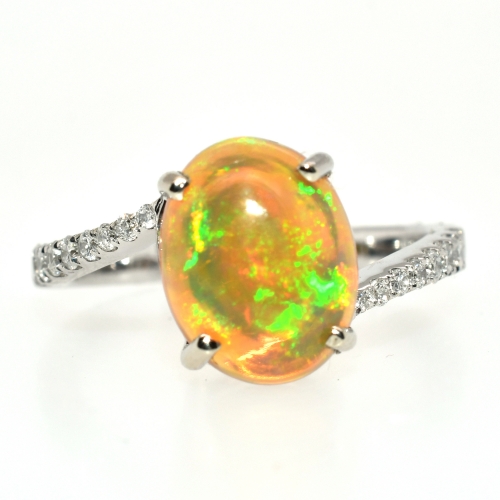 Ethiopian Opal Oval 1.84 Carat With Accented Diamond Ring in 14K White Gold