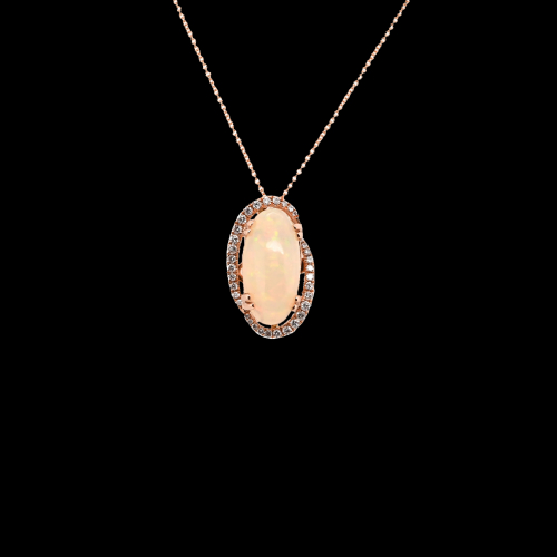 Ethiopian Opal Oval 4.75 Carat Pendant with Accent Diamond in 14K Rose Gold ( Chain Not Included )