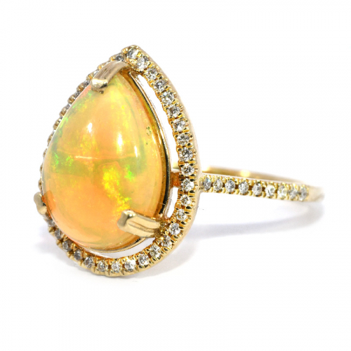 Ethiopian Opal Pear Shape 2.34 Carat Ring In 14K Yellow Gold With Accented Diamonds