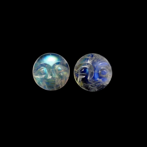 Faces Rainbow Moonstone Cab Round 12mm Matching Pair Approximately 12 Carat