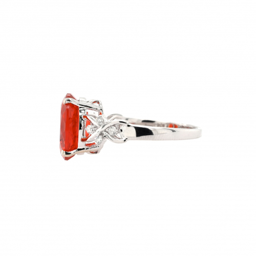 Fire Opal Oval 2.87 Carat Ring with Accent Diamonds in 14K White Gold