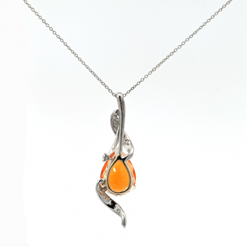 Fire Opal Pear Shape 2.05 Carat Pendant With Accent Diamonds In 14k Dual Tone Gold
