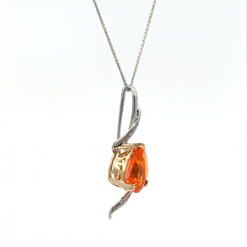 Fire Opal Pear Shape 2.05 Carat Pendant With Accent Diamonds In 14k Dual Tone Gold