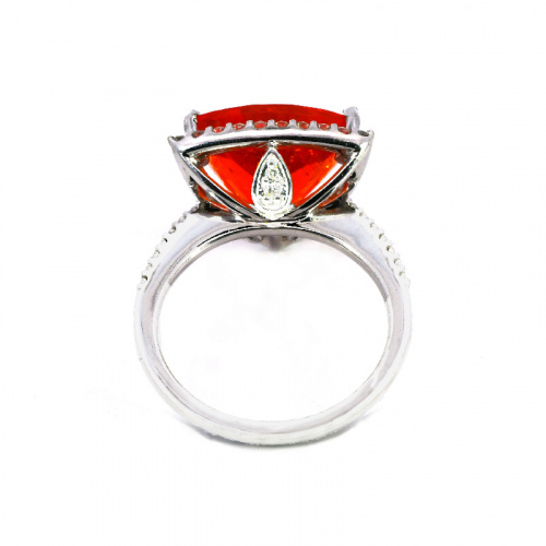 Fire Opal Trillion Shape 3.73 Carat Ring In 14K White Gold Accented With Diamonds