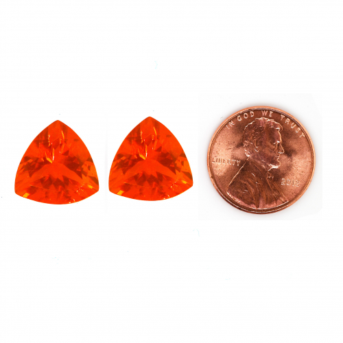Fire Opal Trillion Shape 7mm Matching Pair Approximately 1.71 Carat