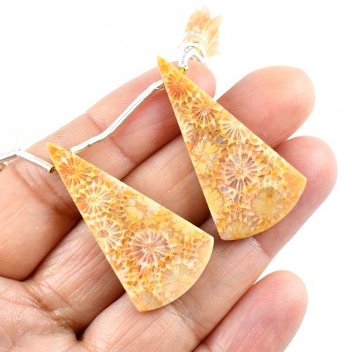 Fossil Coral Drops Conical Shape 39x19mm Drilled Beads Matching Pair