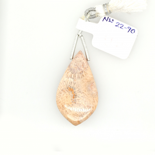Fossil Coral Drops Leaf Shape 34x19mm Drilled Bead Single Piece