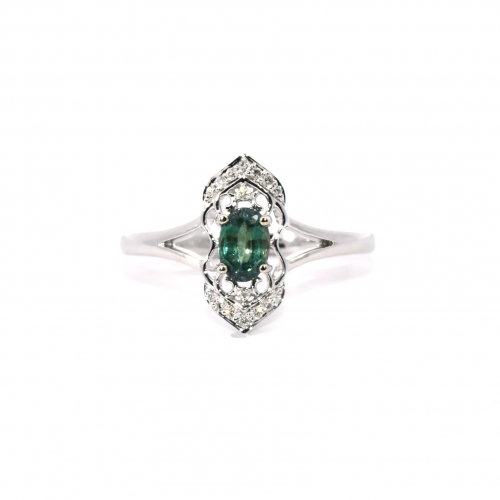 GIA Certified  Natural Blue-Green Changing To Purple Alexandrite Oval 0.55 Carat Ring In 14K White Gold With Accented Diamonds