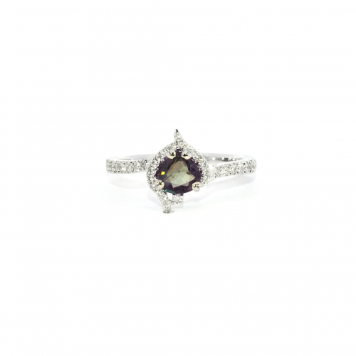 Gia Certified  Natural Green Changing To Brownish Purple Alexandrite Pear Shape 0.71 Carat Ring In 14k White Gold With Accented Diamonds