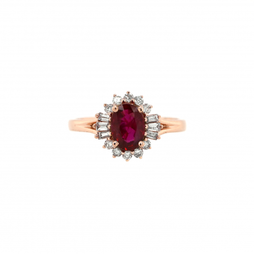 Gia Certified Burmese Ruby Oval 1.03 Carat Ring With Accent Diamonds In 14k Rose Gold
