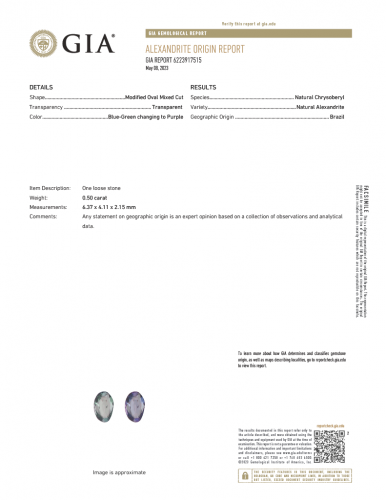 Gia Certified Natural Alexandrite Modified Oval Mixed Cut 6.37x4.11x2.15mm Single Piece 0.50 Carat