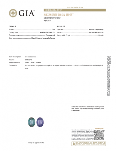 Gia Certified Natural Alexandrite Oval 5.19x3.96x2.88mm Single Piece 0.49 Carat