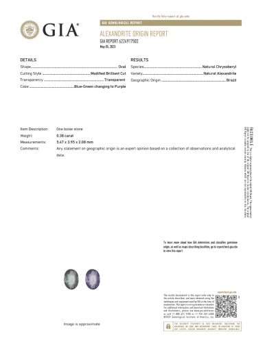 GIA Certified Natural Alexandrite Oval 5.47x3.95x2.08mm Single Piece 0.38 Carat