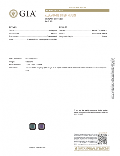 GIA Certified Natural Alexandrite Square 4.02x3.95x2.07mm Single Piece 0.32 Carat