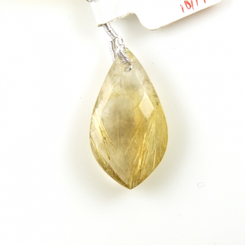 Golden Rutilated Quartz Drop Leaf Shape 27x15mm Drilled Bead Single Pendant Piece