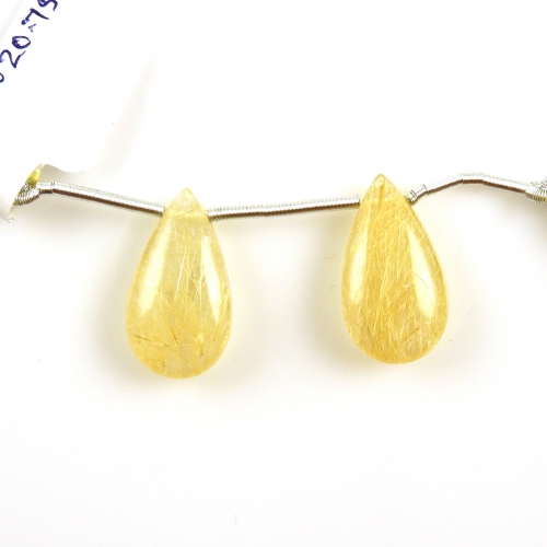 Golden Rutilated Quartz Drops Almond Shape 21x11mm Drilled Beads Matching Pair