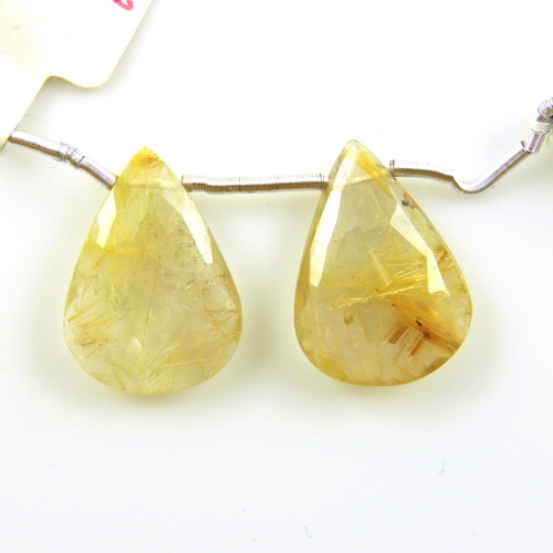 Golden Rutilated Quartz Drops Almond Shape 22x16mm Drilled Beads Matching Pair