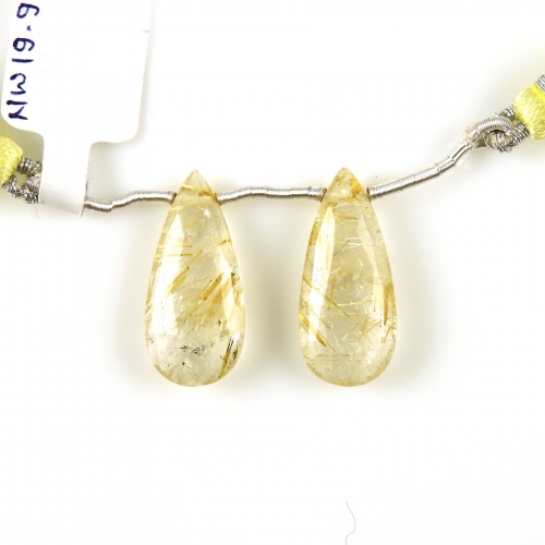 Golden Rutilated Quartz Drops Almond Shape 24x10mm Drilled Beads Matching Pair