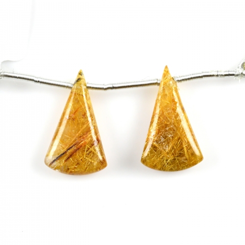 Golden Rutilated Quartz Drops Conical Shape 21x12mm Drilled Beads Matching Pair