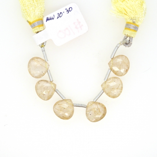 Golden Rutilated Quartz Drops Heart Shape 10x10mm Drilled Beads 6 Pieces Line