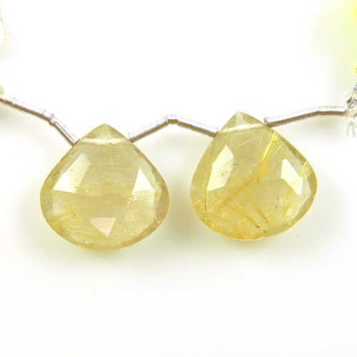 Golden Rutilated Quartz Drops Pear Shape 18x18mm Drilled Beads Matching Pair