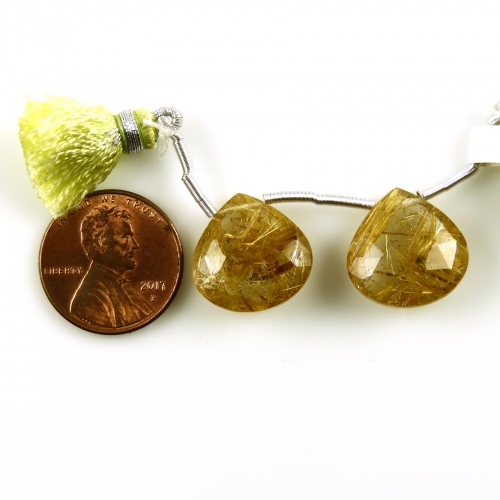Golden Rutilated Quartz Drops Tear Shape 15x15MM Drilled Beads Matching Pair