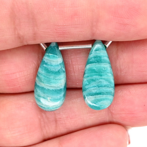 Green Amazonite Drops Almond Shape 22x10mm Drilled Bead Matching Pair