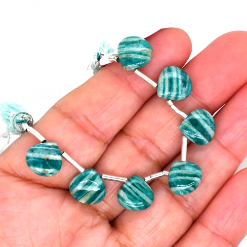 Green Amazonite Drops Heart Shape 10mm Drilled Beads 7 Pieces Line
