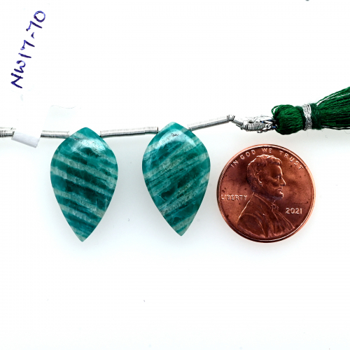 Green Amazonite Drops Leaf Shape 22x13mm Drilled Bead Matching Pair