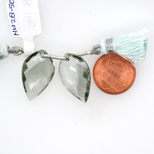 Green Amethyst Drop Leaf Shape 23x14mm Drilled Bead Matching Pair