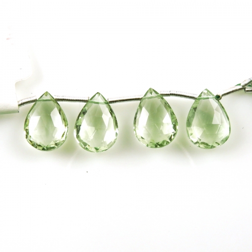 Green Amethyst Drops Almond Shape 15x11mm Drilled Beads 4 Pieces Line