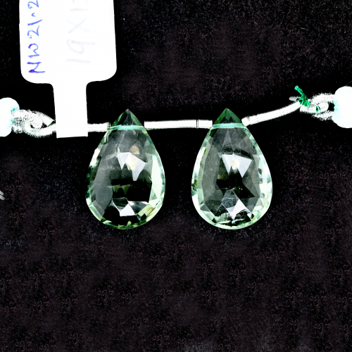 Green Amethyst Drops Almond Shape 19x13mm Drilled Bead Matching Pair