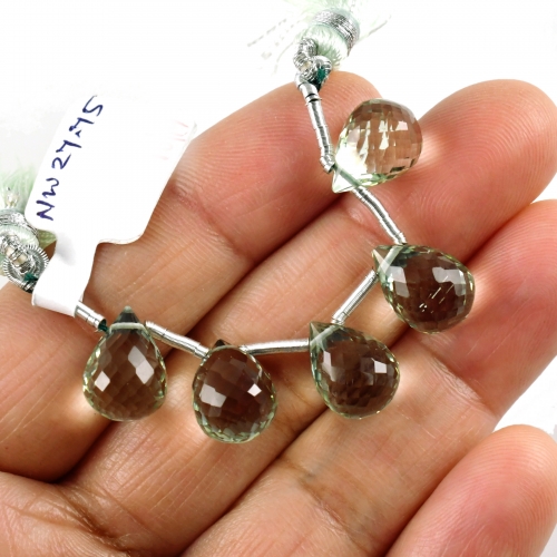 Green Amethyst Drops Briolette Shape 11x9mm Drilled Beads 5 Pieces Line