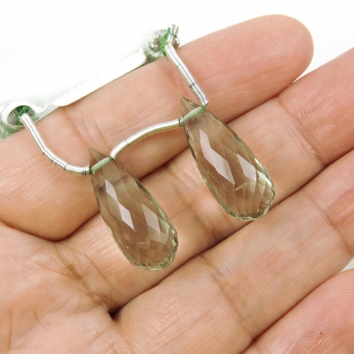 Green Amethyst Drops Briolette Shape 20x10mm Drilled Beads Matching Pair