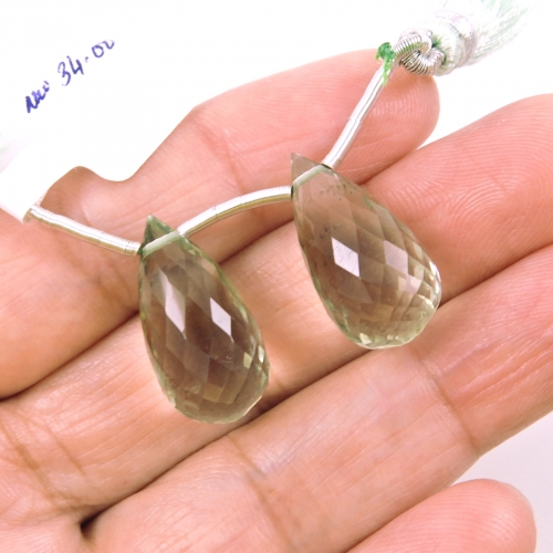 Green Amethyst Drops Briolette Shape 21x10mm Drilled Beads Matching Pair