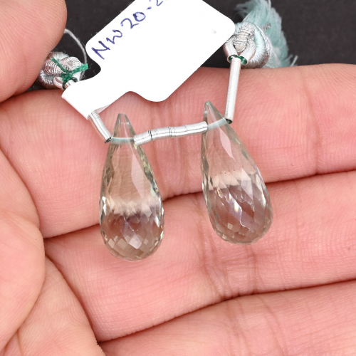 Green Amethyst Drops Briolette Shape 21x9mm Drilled Bead Matching Pair