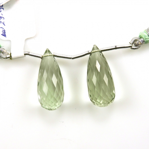 Green Amethyst Drops Briolette Shape 23x10mm Drilled Beads Matching Pair